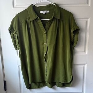 Rose + Olive Women's Button Down Green Blouse